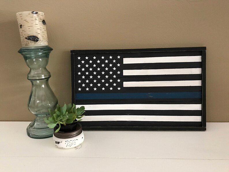 Rustic American Flag 5 Sizes to Choose From Farmhouse Style Blue Line American Flag Largest 25H x 43L Smallest 10.5H x 17.5L