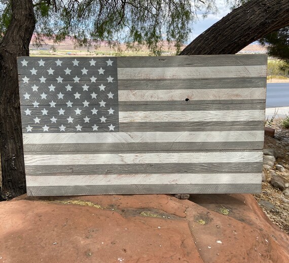 Rustic American Flag 5 Sizes to Choose From Farmhouse Style Blue Line American Flag Largest 25H x 43L Smallest 10.5H x 17.5L