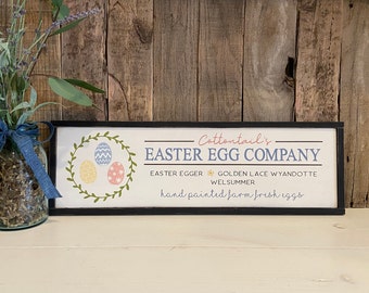 Letrero de Pascua de Cottontail's Easter Egg Co. / Letrero rústico de granja / 16,5 cm de alto x 53 cm de largo