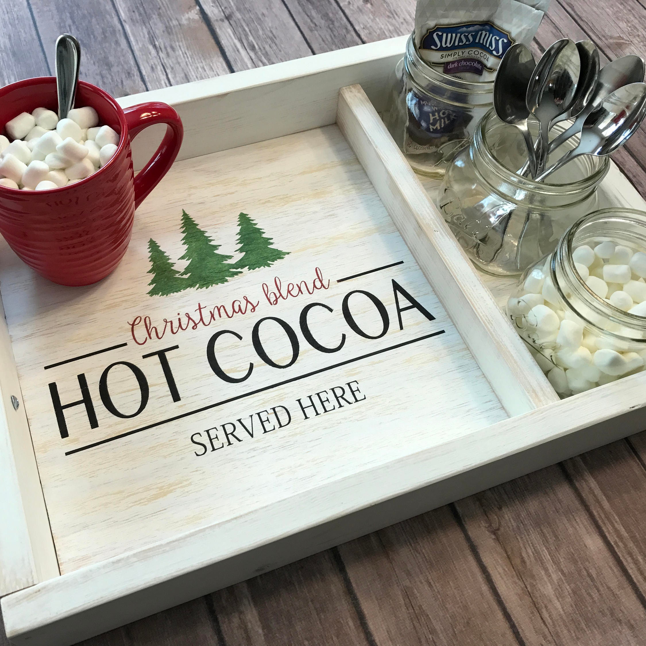  Xylolfsty Hot Cocoa Bar Tray Hot Cocoa Station Wooden