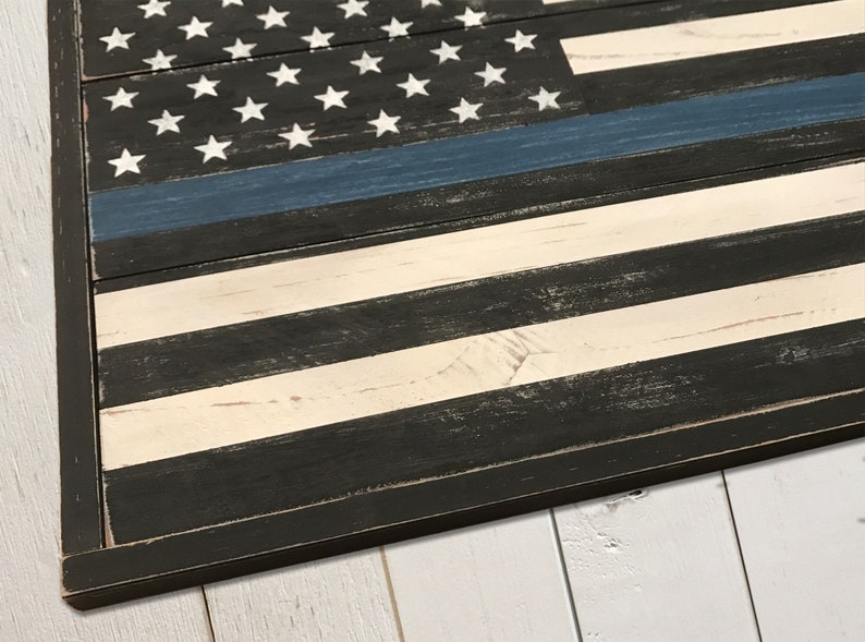 Rustic American Flag 5 Sizes to Choose From Farmhouse Style Blue Line American Flag Largest 25H x 43L Smallest 10.5H x 17.5L