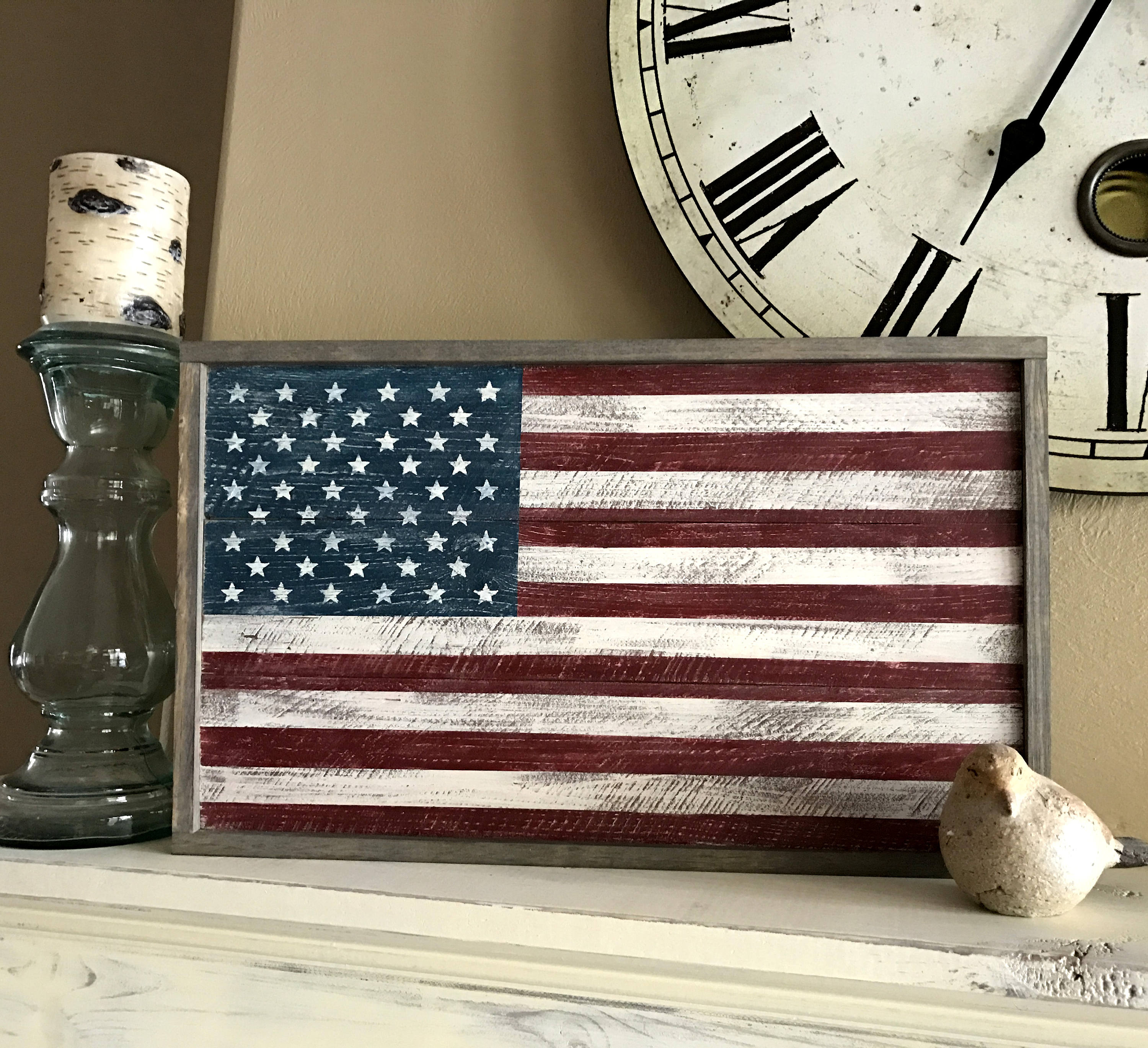 Rustic American Flag 5 Sizes to Choose From Farmhouse Style Blue Line American Flag Largest 25H x 43L Smallest 10.5H x 17.5L
