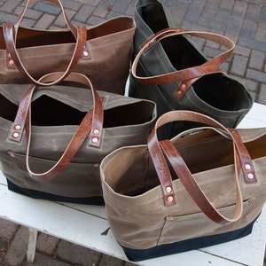 Men&#39;s Tote Collection 2016 - Waxed Canvas - FREE Standard Shipping in US - Bridle Leather - Copper Rivets - Made in USA