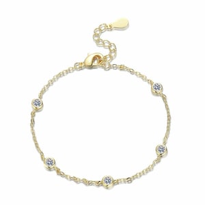 Feines 14K Gold Kettenarmband: Cubic Zirkonia Lünette gesetzt