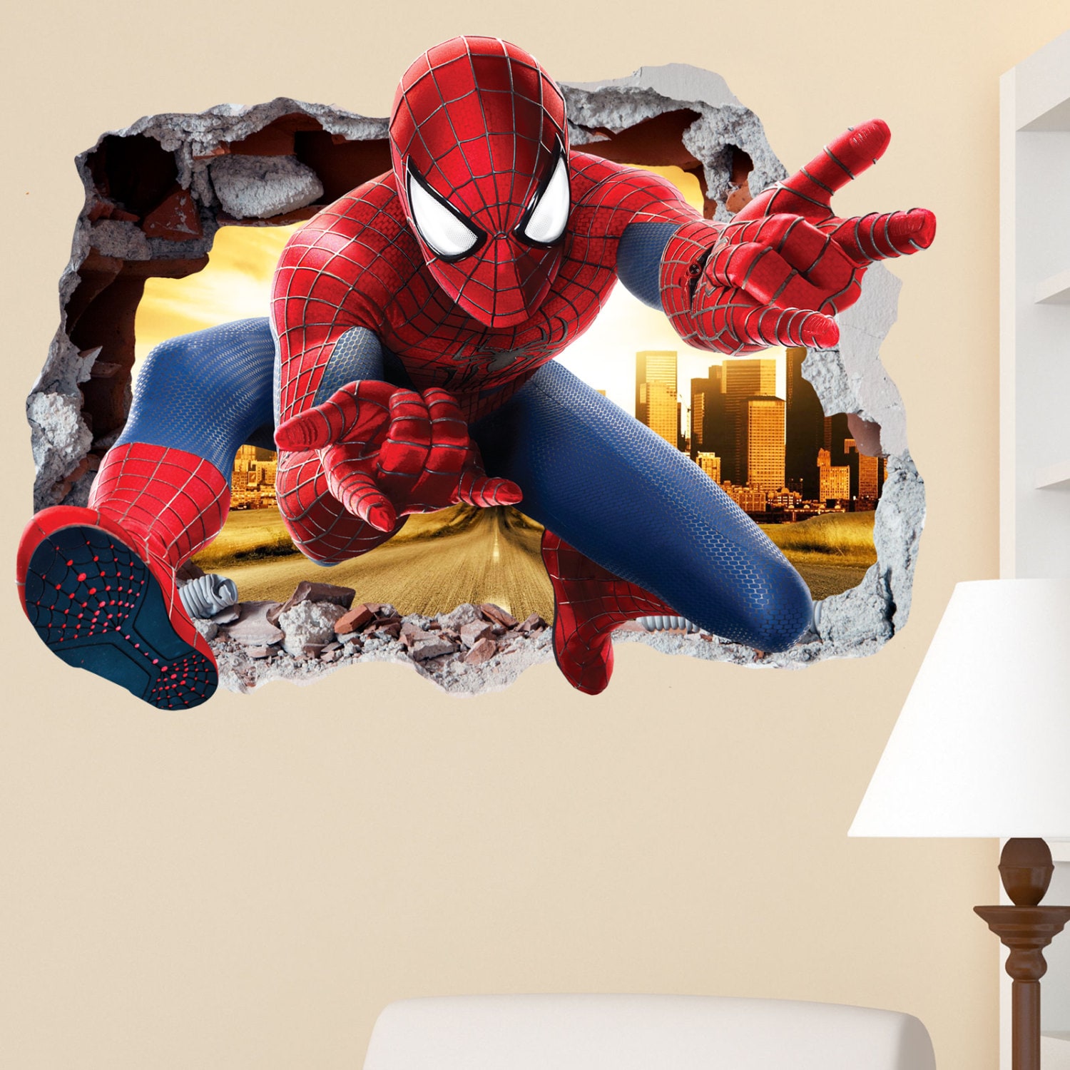 SpiderMan Smashed Wall Sticker in Wall Crack Superhero Kids