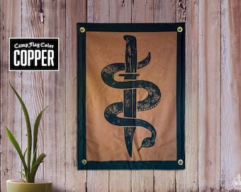 Bowie Knife & Snake Design Camp Flag Wall Art – 18 x 24 – Free Shipping