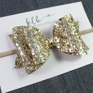 Gold Glitter Hair Bow - Gold Bow Headband - Glitter Bow Headband - Gold Hair Clip - Baby Girl Headband - Toddler Hair Clips