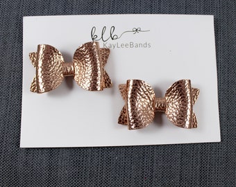 Gold Pigtail Bow Set, Leather Hair Bows, Metallic Bow Clips, Bow Clip ...