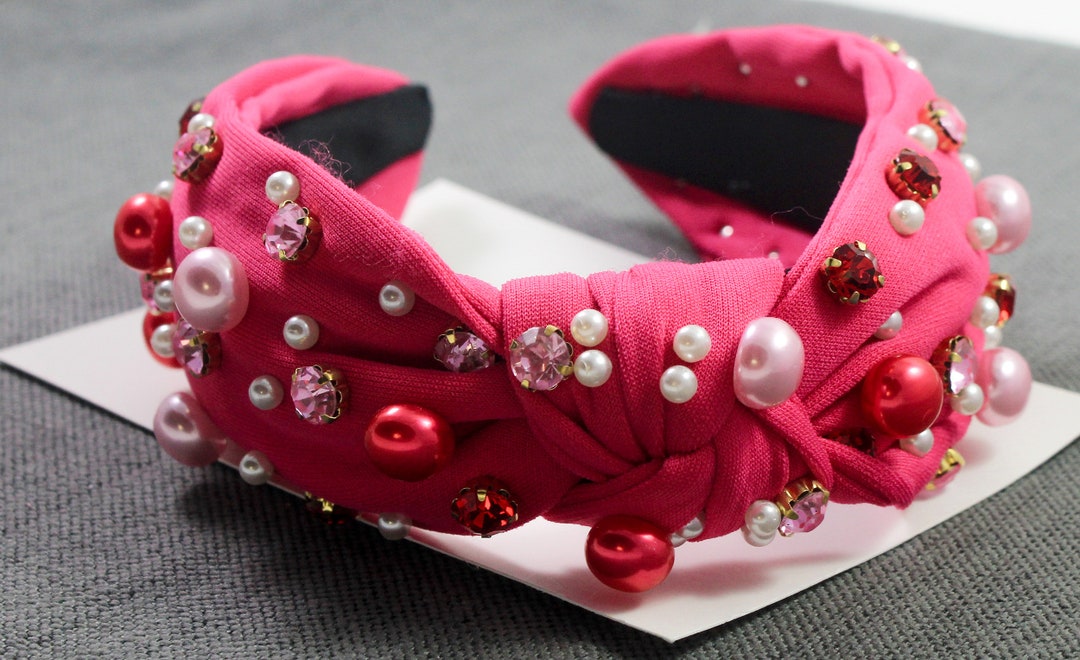 Jeweled Headband Headbands for Women Embellished Knot Headband Pink