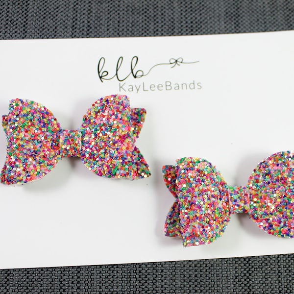 Glitter Bows - Girls Bows - Fall Bows - Pigtail Bows - Pigtail Bow Set - Girl Bows - Non Slip Clips