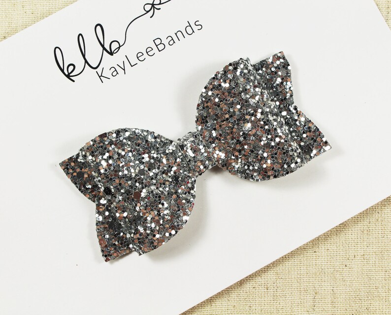 Silver Glitter Hair Bow Glitter Bow Headband Silver Bow Etsy