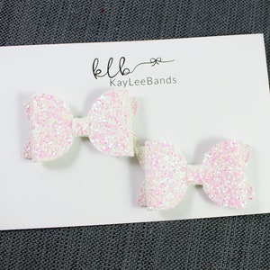 Iridescent Pigtail Bow Set - Sparkly Pigtail Clips - Glitter Pigtail Bows - Toddler Hair Clips - Little Girl Bows - Spring Bows