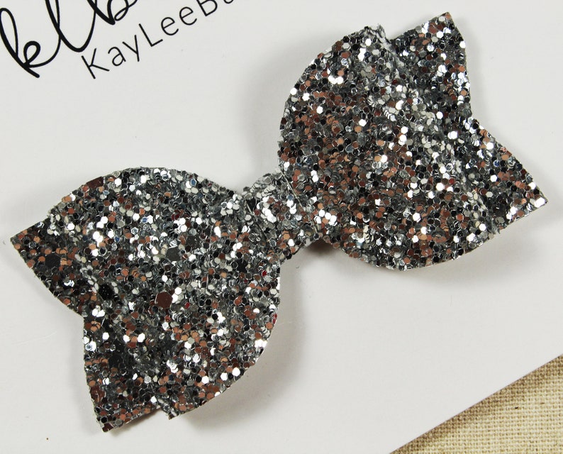 Silver Glitter Hair Bow Glitter Bow Headband Silver Bow Etsy