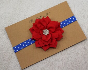 Patriotic baby headand. Red blue headband. 4th of July headband. Memorial Day headband. Baby girl headbands. Newborn headband.