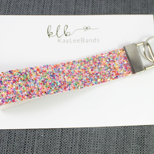Rainbow Keychain Wristlet Keychain Glitter Keychain Etsy
