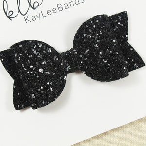 Black Glitter Bows, Glitter Hair Bows, Toddler Hair Bows, Black Hair Bows, Black Headband, Black Hair Clips