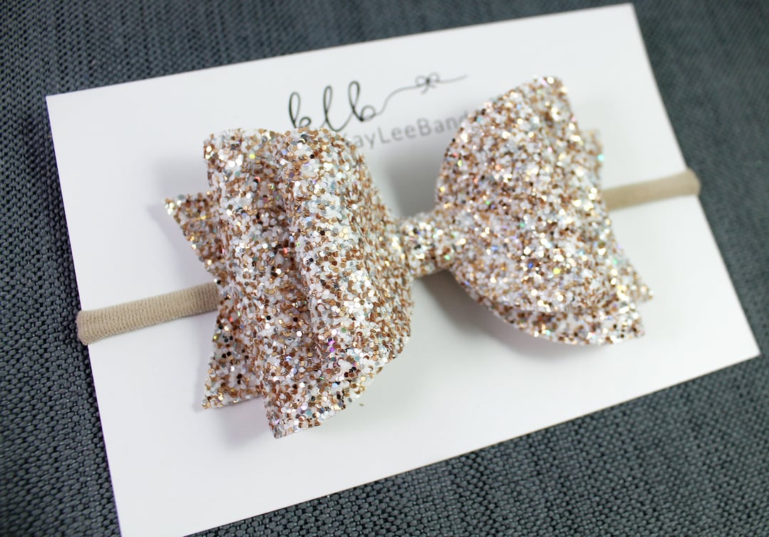 Gold Glitter Hair Bow Gold Bow Headband Glitter Bow Headband Gold Hair