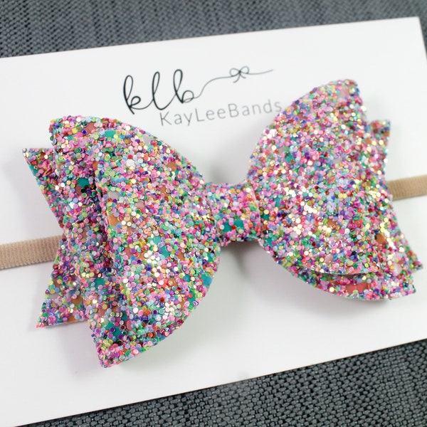 Rainbow Hair Bow - Glitter Hair Bow - Bow Hair Clip - Oversized Hair Bow - Glitter Bow Headband - Newborn Headband - Girl Headbands