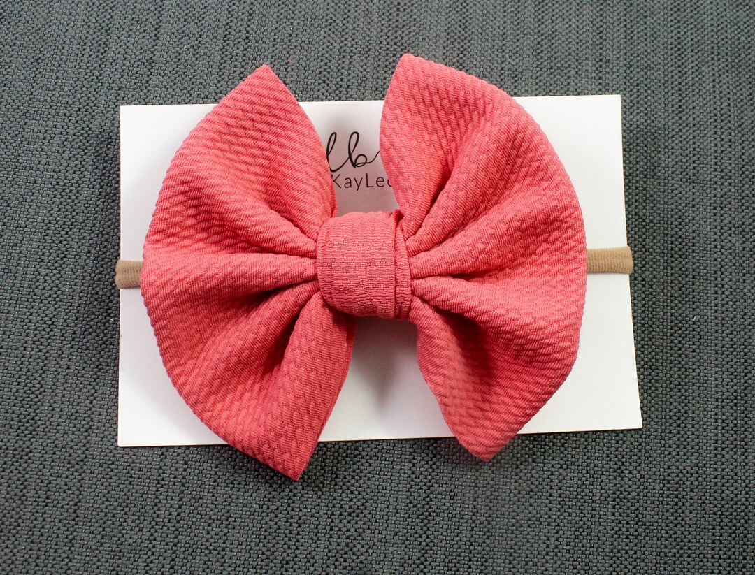 Coral Hair Bow, Big Bow Nylon Headband, Newborn Headbands, Baby Shower Gift, Big Messy Bow Etsy