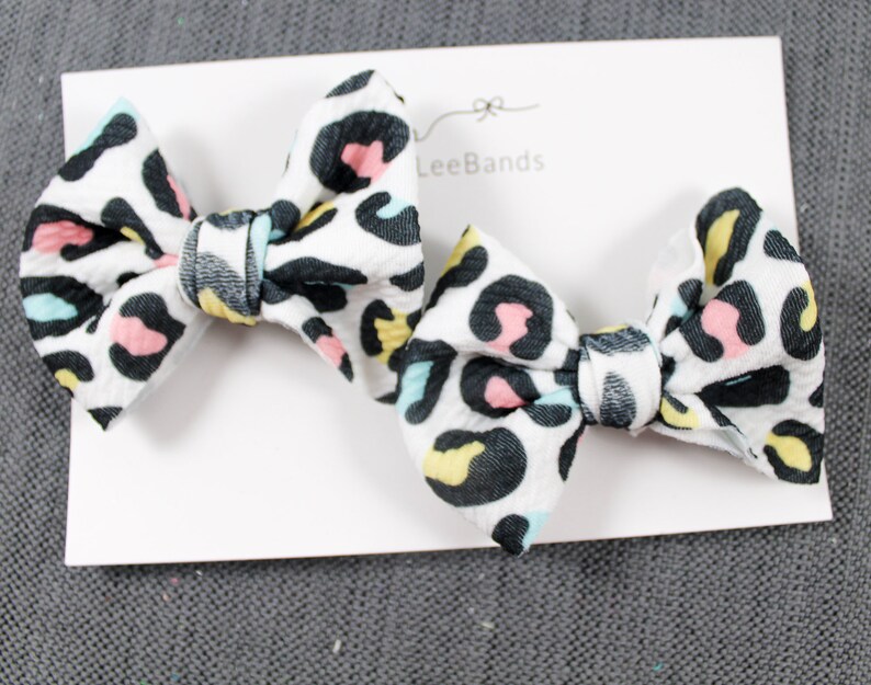 Animal Print Pigtail Set Liverpool Hair Bows Fabric Bow Clips Leopard Pigtail Bows