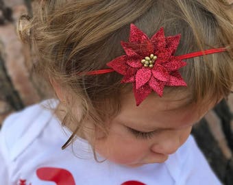 Poinsettia headband, baby girl Christmas, Christmas headbands, red headband, holiday headbands, baby girl headbands, newborn headband