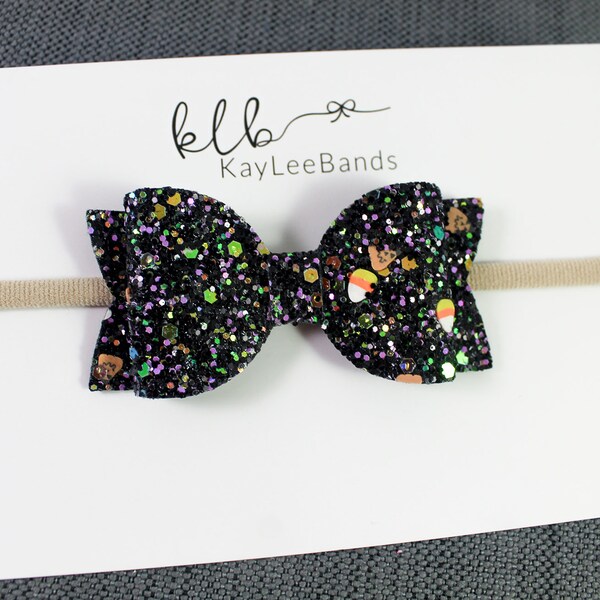 Halloween Glitter Bow - Halloween Hair Clip - Small Baby Bow - Candy Corn Baby Bow - Newborn Bow Headband - Newborn Bows