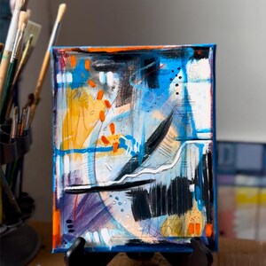 Original Abstract Acrylic Painting: Blue and Orange Modern Art (8x10)