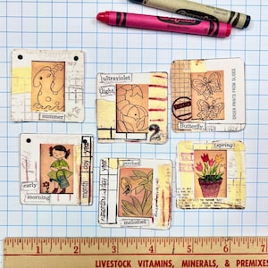 Kunst Aufkleber, Gartenmädchen Set, Frühlingsblumen Aufkleber, Original Kunstwerk, Handgemachte Vinyl Aufkleber, Einzigartige Vintage Collage Kunst für Journals