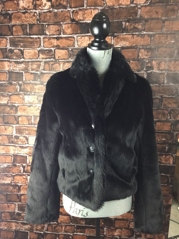 Vintage Faux Fur Jacket, Black Jacket, Black Faux