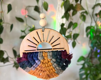 Celestial Macrame Ornaments// Your choice of Sun or Moon Phase & Color / Car Mirror Diffuser Decoration