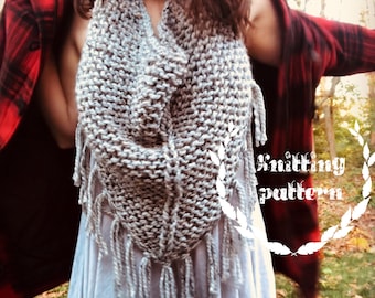 The Luna Fringe Cowl KNITTING PATTERN  || Super Bulky Scarf Instant Download PDF File with Photos Beginner Knitting Pattern