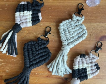 Black Accent Macrame HEART Keychain // Your Choice of Combo