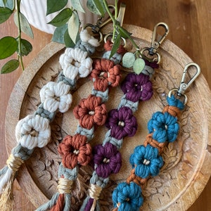 Flower Power Keychain // Macrame Keychain with Bronze Lobster Clasp/ Your choice of colors