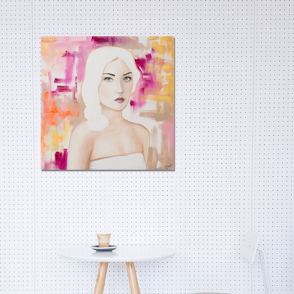 Art imprimé sur toile portrait femme 60x60 cm - art impression tableau peinture Print on canvas 23.6 x 23.6 in - deco -  interior design