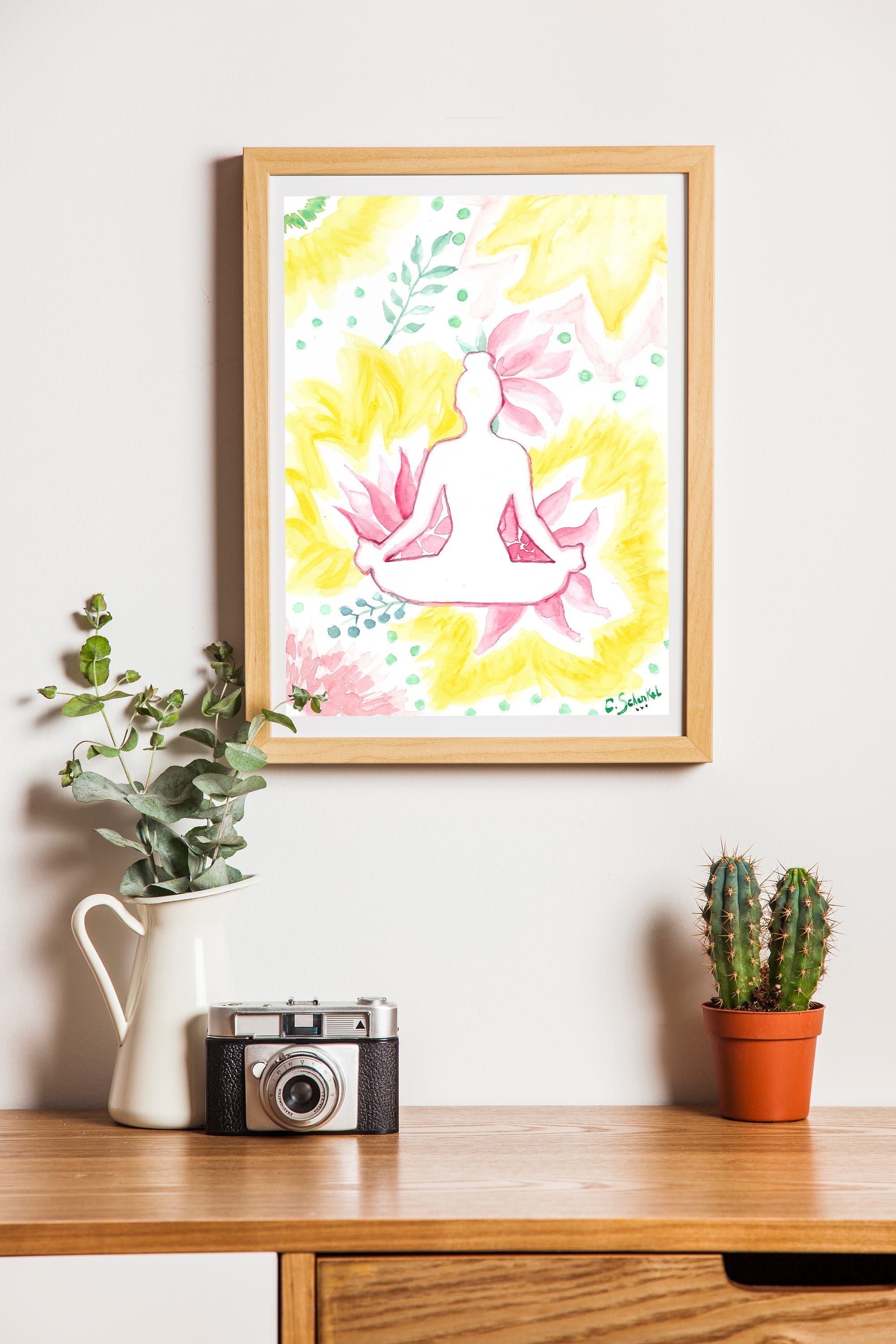 Poster Yoga Aquarelle Illustration Happy Deco Peinture -20x30 cm - 8.3x11.7 in Decoration Art Nature