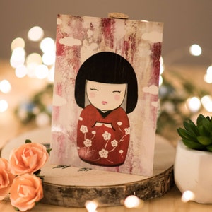Cartolina d'auguri bambola Kokeshi - cancelleria kokeshi post card-carta corrispondenza fotogramma