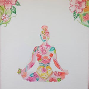 Original watercolor Yoga flowers - A4 size - 8.3x11.7 in Nature Watercolor Yoga Art Decoration