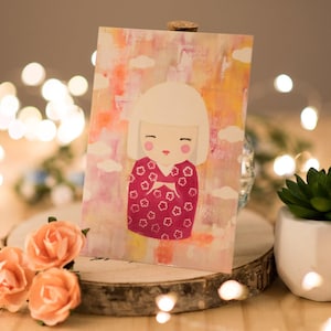 Cartolina - auguri - bambola Kokeshi con capelli bianchi - idea regalo - per corrispondenza o gestire - scheda