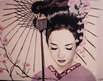 Example of a table to order - geisha art acrylic painting on order