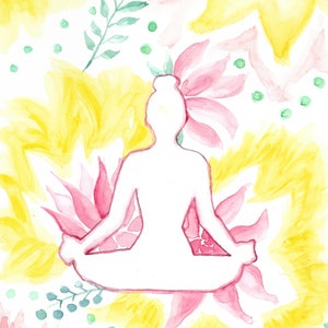 Original watercolor Yoga Happy Art - A4 size - 8.3x11.7 in Nature Watercolor Yoga Art Decoration