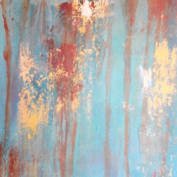 Tableau peinture abstrait acrylique Rusty Blue 40x80 cm - art - contemporary art - rouille - decoration - home