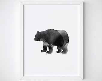 Stampa dell'orso - Arte dell'orso - arte della parete dell'orso - orso - stampa del vivaio - arredamento dell'orso - arte del vivaio - orso stampabile - acquerello dell'orso - bianco e nero