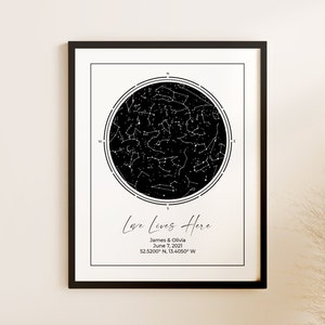 Star Map Print - Custom Star Charts - Night You Were Born - Night We Met - Anniversary Star Map - Cadeau de mariage pour couple unique - carte des étoiles