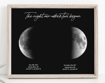 Impresión de luna personalizada - Fases de la luna por fecha - Arte de las fases lunares - Fase lunar - Regalo de boda - Regalo personalizado - Regalo de compromiso - Regalo del día del padre