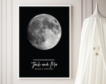Moon Phase Print - Fase lunar personalizada - Impresión del cielo nocturno - Impresión lunar personalizada - Regalo de boda - Regalos de compromiso para parejas - Regalo personalizado