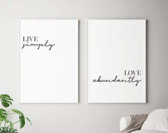 Motivational Wall Decor - arte delle pareti ispiratrici - vivere semplicemente amare abbondantemente - office wall art - christian wall art - insieme di 2 stampables