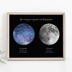 Star Map Moon Print - Regalo del Día de San Valentín - Night sky Print - Moon phase print - impresión personalizada - sky map print - moon phase print