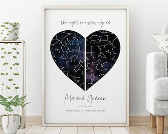 Engagement Gift - custom star map - Star Map - constellation -  chart - star chart - anniversary gift - map gift