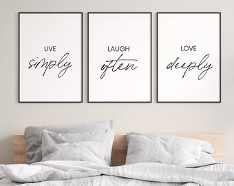 Above Bed Quote - Bedroom Wall Decor Over The Bed - Set of 3 Prints - Live Laugh Love - Romantic Quote Print - Bedroom Posters - Love Print