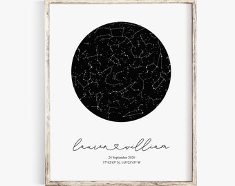 Mapas digitales - Cartel del cielo nocturno - regalo de aniversario - regalo de bodas - cielo nocturno personalizado - mapa estelar digital - mapa estelar - impresión de constelaciones